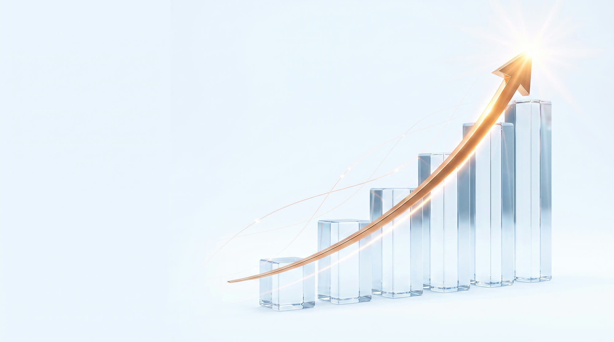 Ascending crystal bars with a copper arrow sweeping upward