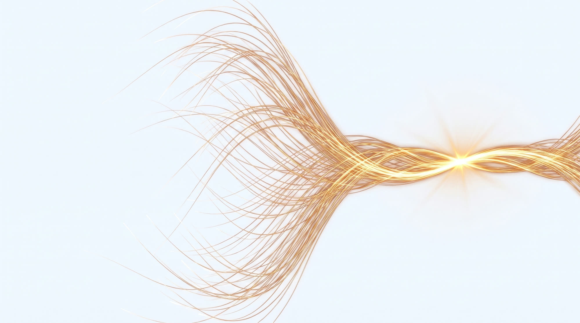 Copper light threads braiding into one bright stream